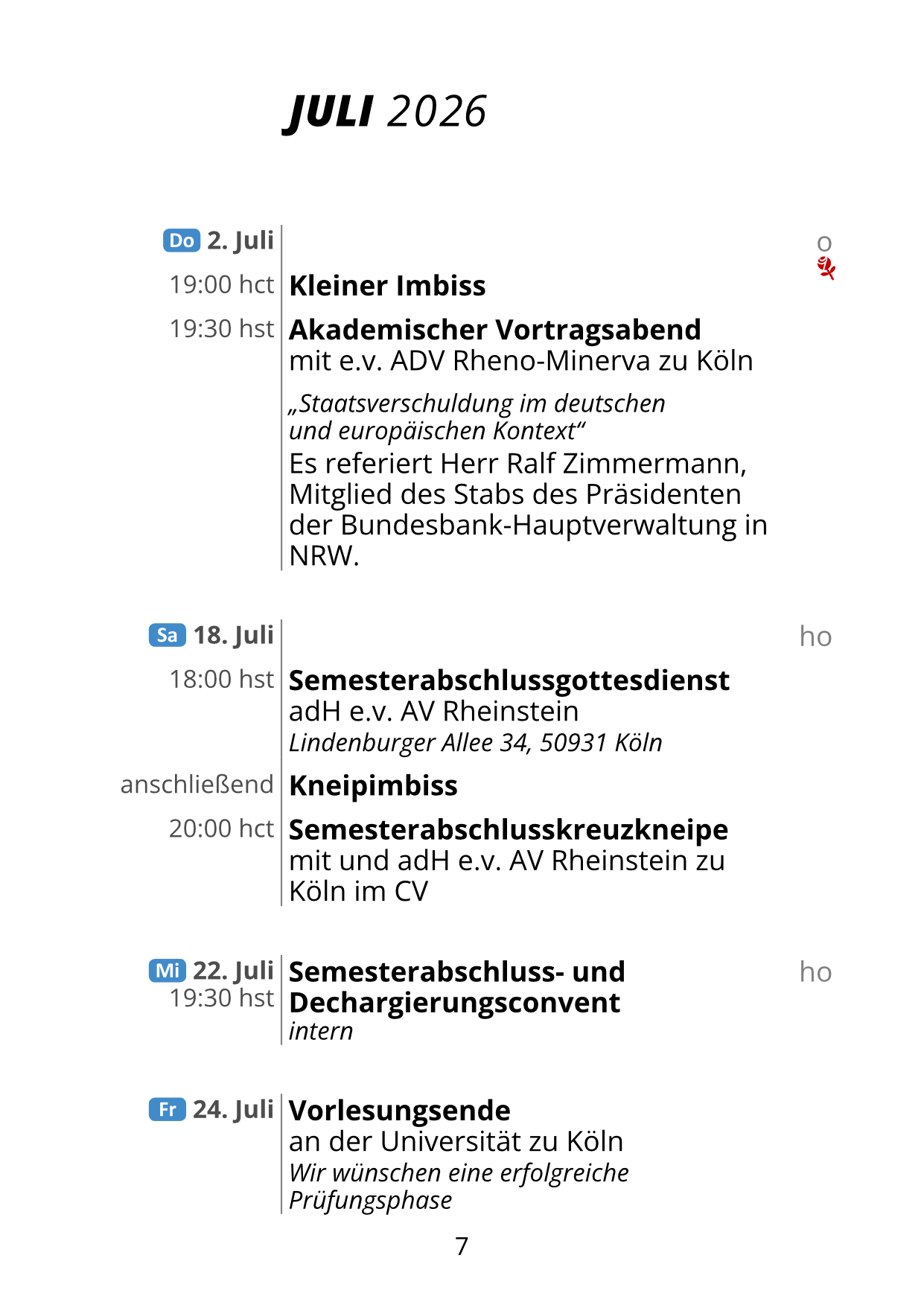 Auszug aus dem Semesterprogramm Auszug aus dem Semesterprogramm